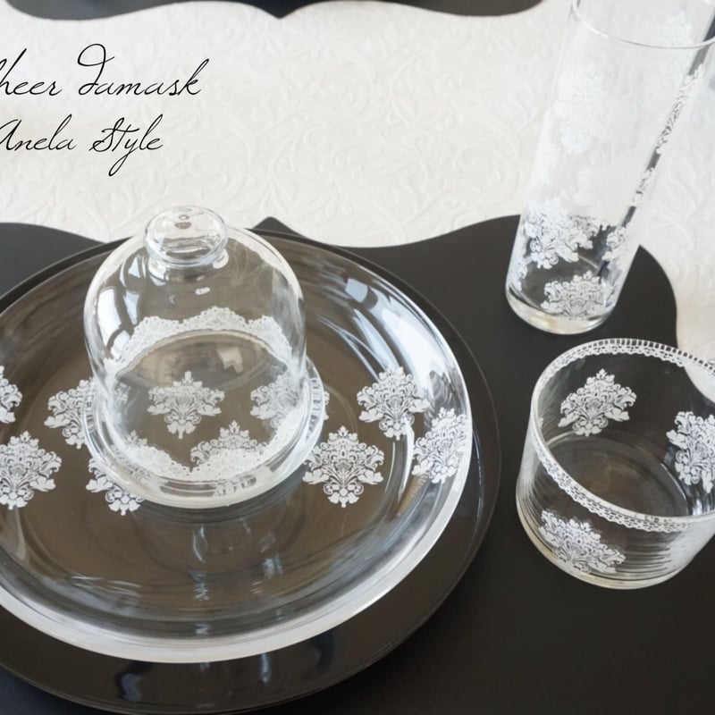 70年代 クリア プレスガラス テーブル セット売 専用ページのため購入不可❗️ ガラス用転写紙】SHEER DAMASK | Anela Style
