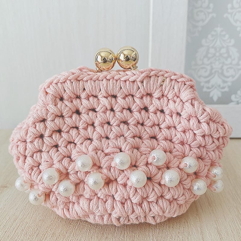 受注製作】パールのついたがま口ポーチ 白・黒・ピンク | Vintage Rose