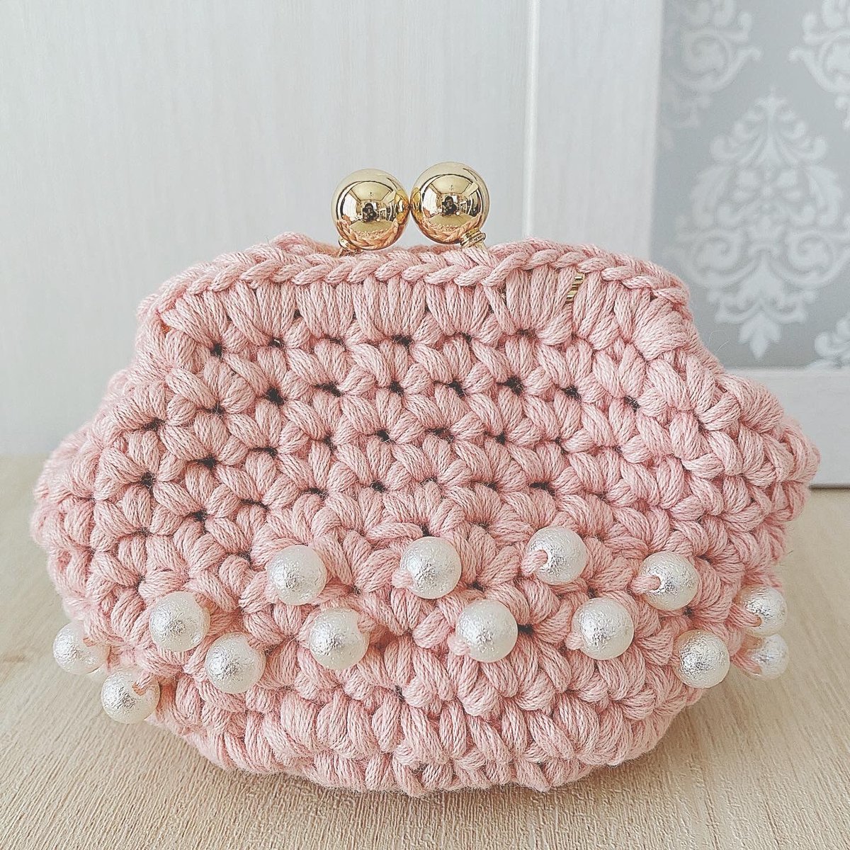 受注製作】パールのついたがま口ポーチ 白・黒・ピンク | Vintage Rose