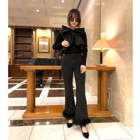 épine bell jeans black×black feather fur