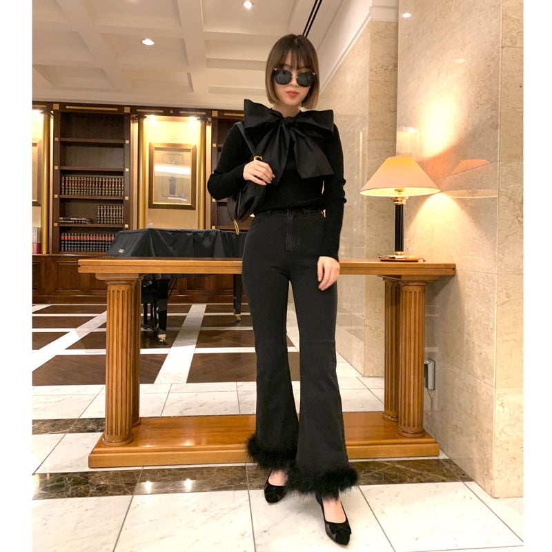épine bell jeans black×black feather fur | épine épine bell jeans black×black feather fur | épine