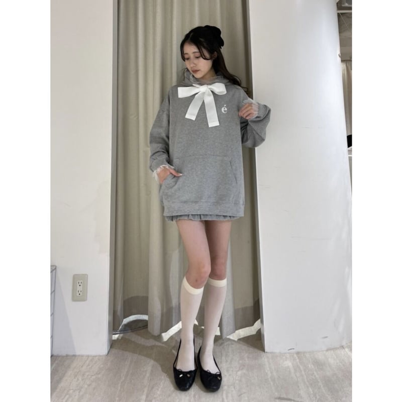 é tulle ribbon hoodie gray | épine é tulle ribbon hoodie gray | épine