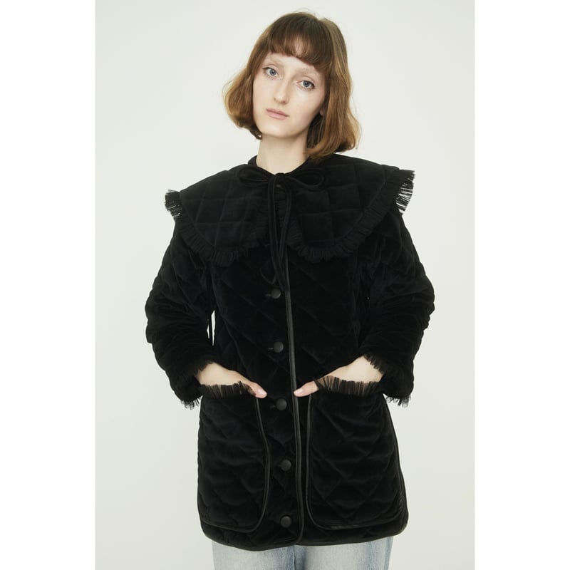 collar 2way tulle piping quilting down coat vel