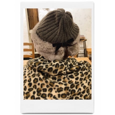 velours ribbon knit fur cap mocha brown