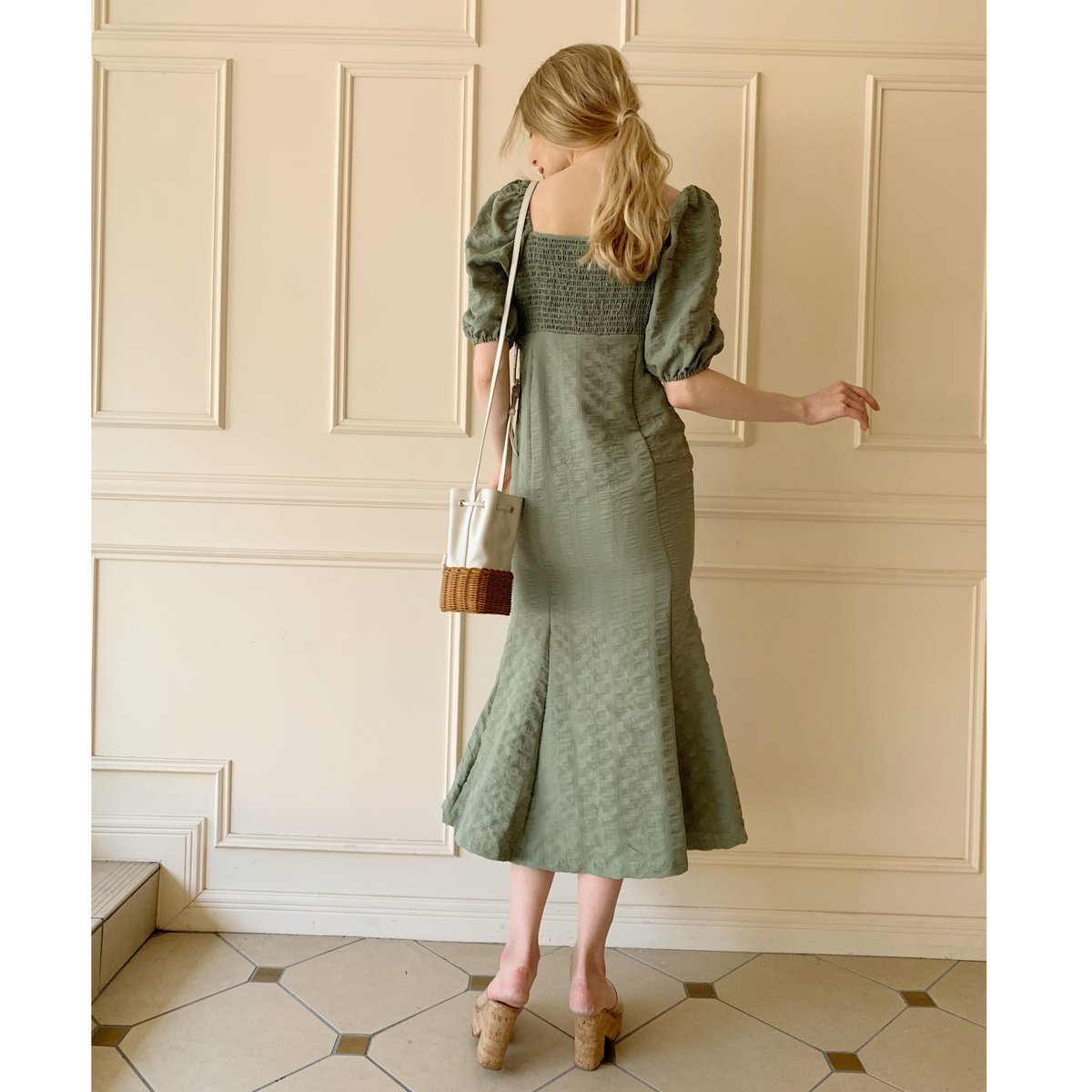 CLANEクラネ SHEER FLOWER MINI PUFF ONEPIECE FLOWER OPAL PUFF