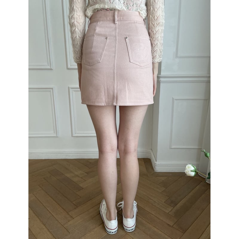 Baby pink shop denim skirt