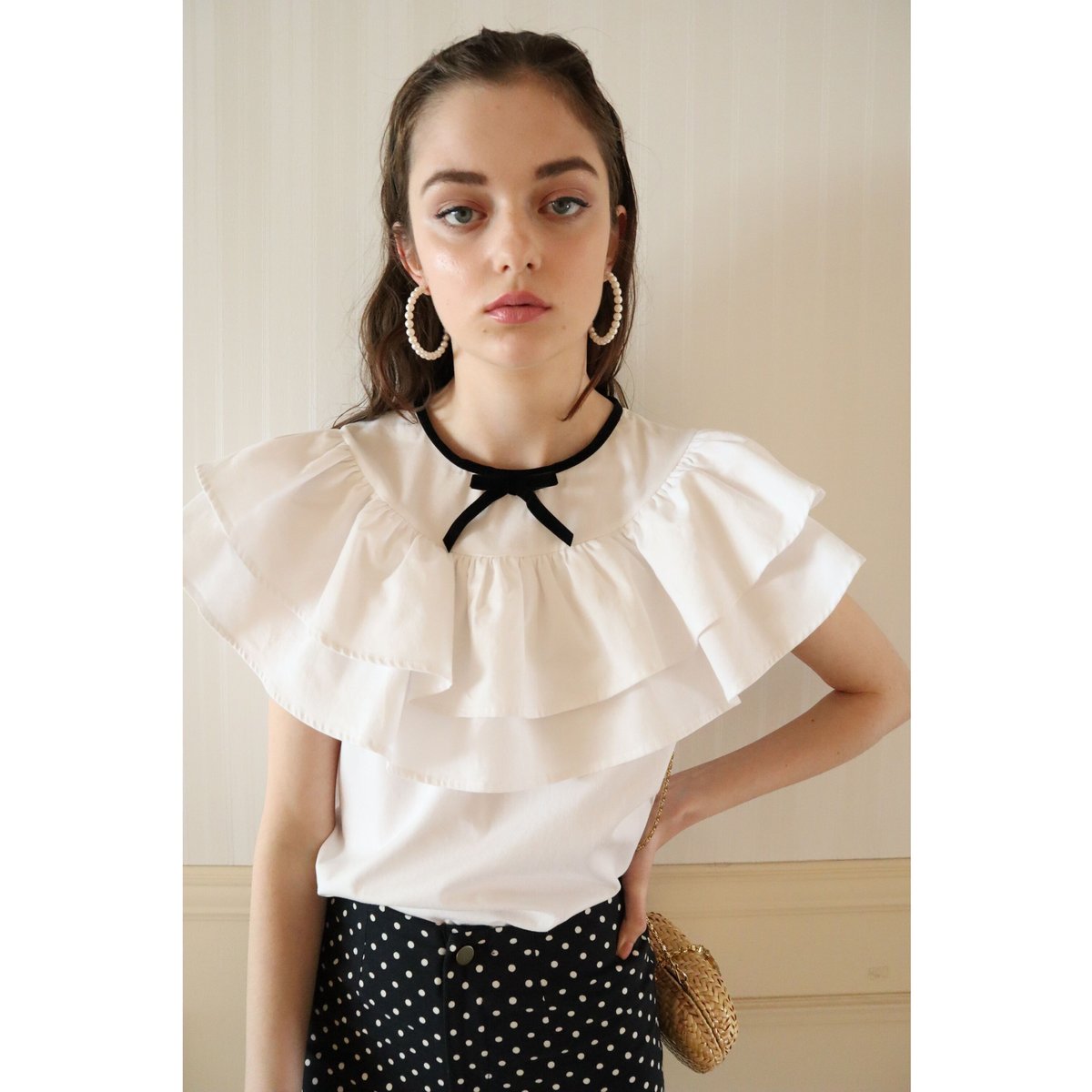 double frill ribbon blouse