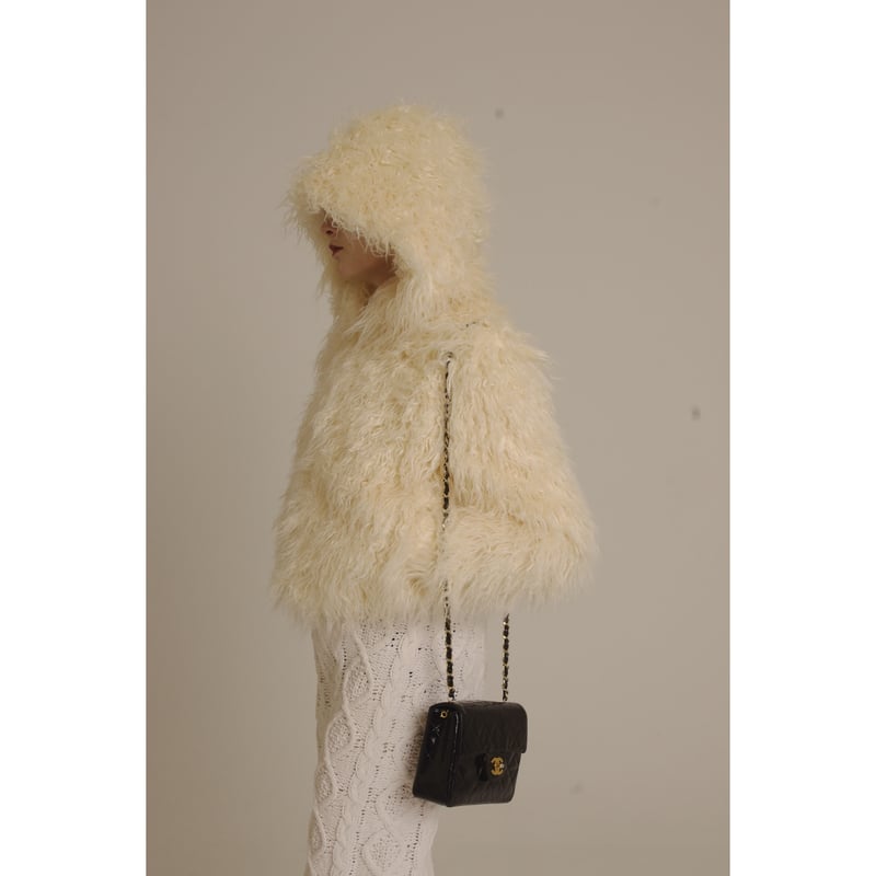 hood 2way volume fur coat white | épine 