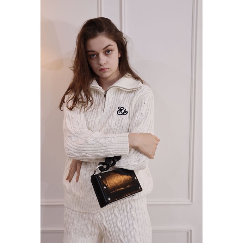 Eé half zip cable knit tops white | épine Eé half zip cable knit tops white | épine