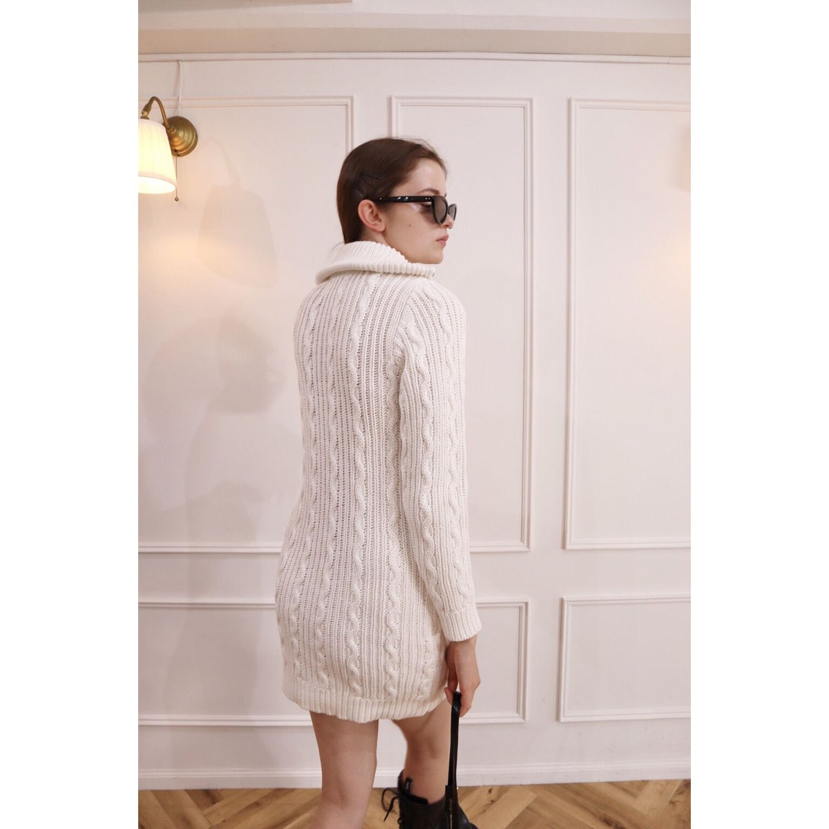 Eé half zip cable knit onepiece white | épine Eé half zip cable knit onepiece white | épine