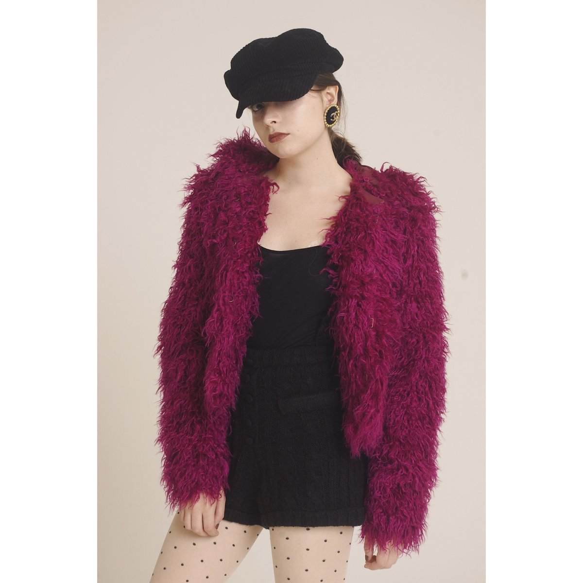 hood 2way volume fur coat pink