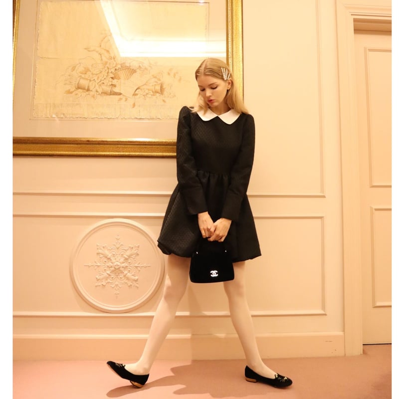 épine label lace flower rib onepiece black | épine - ワンピース