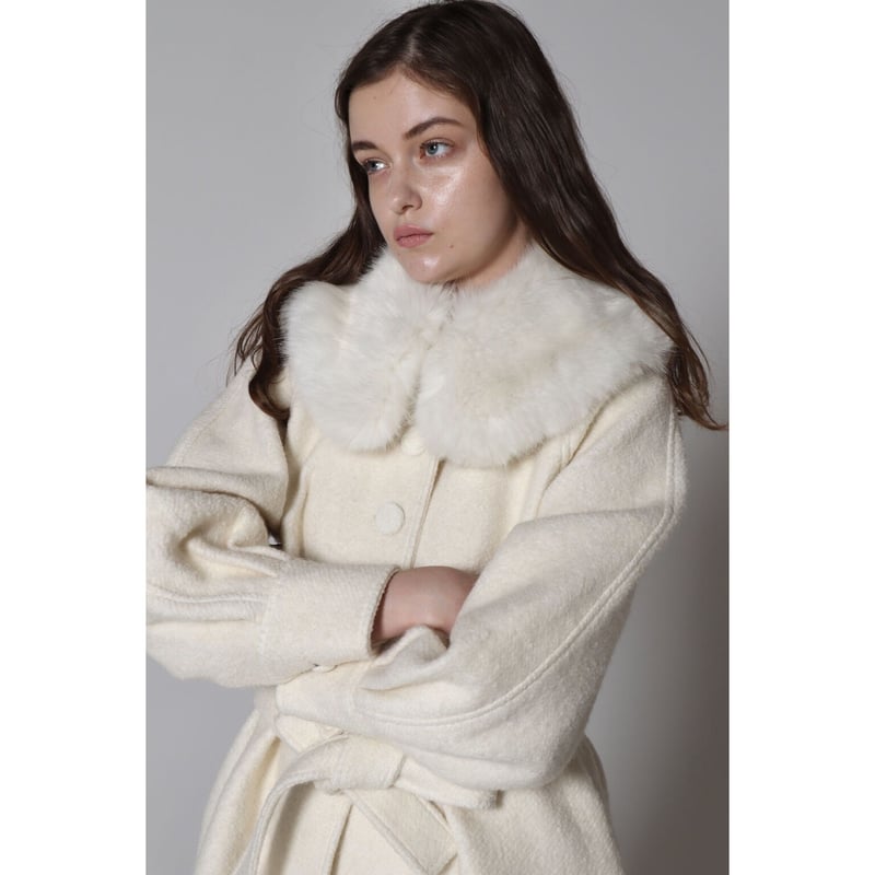 feminine fur collar long coat White