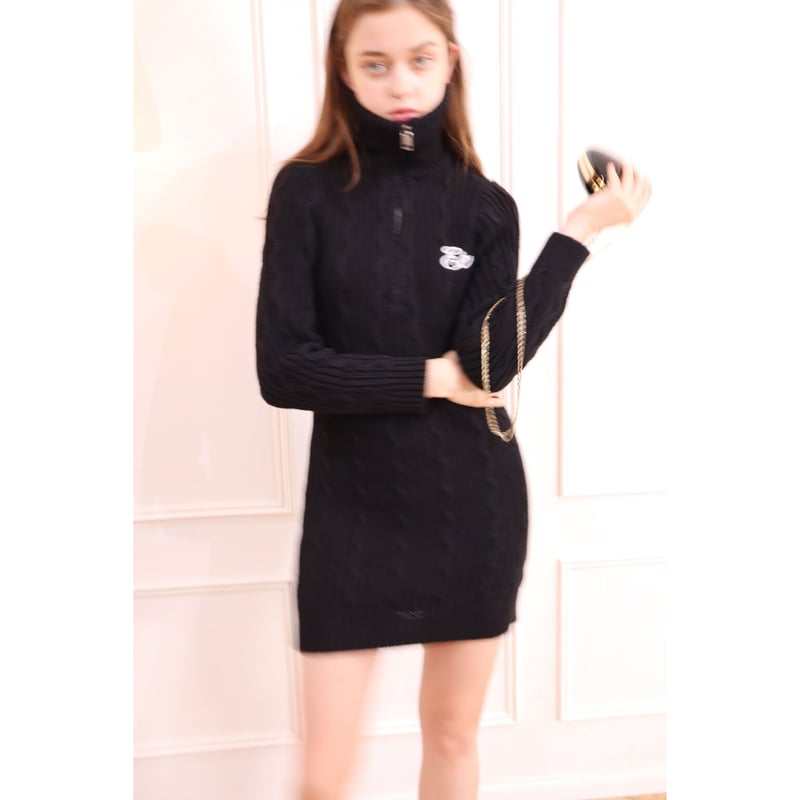♡ épine lastpart￼y限定 エプロン 未開封 ♡ Eé half zip cable knit onepiece black | épine