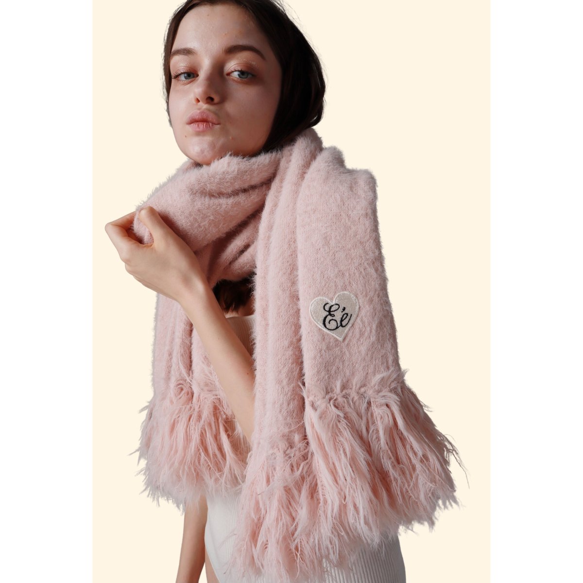 ♡Éé mohair fringe muffler pink | épine