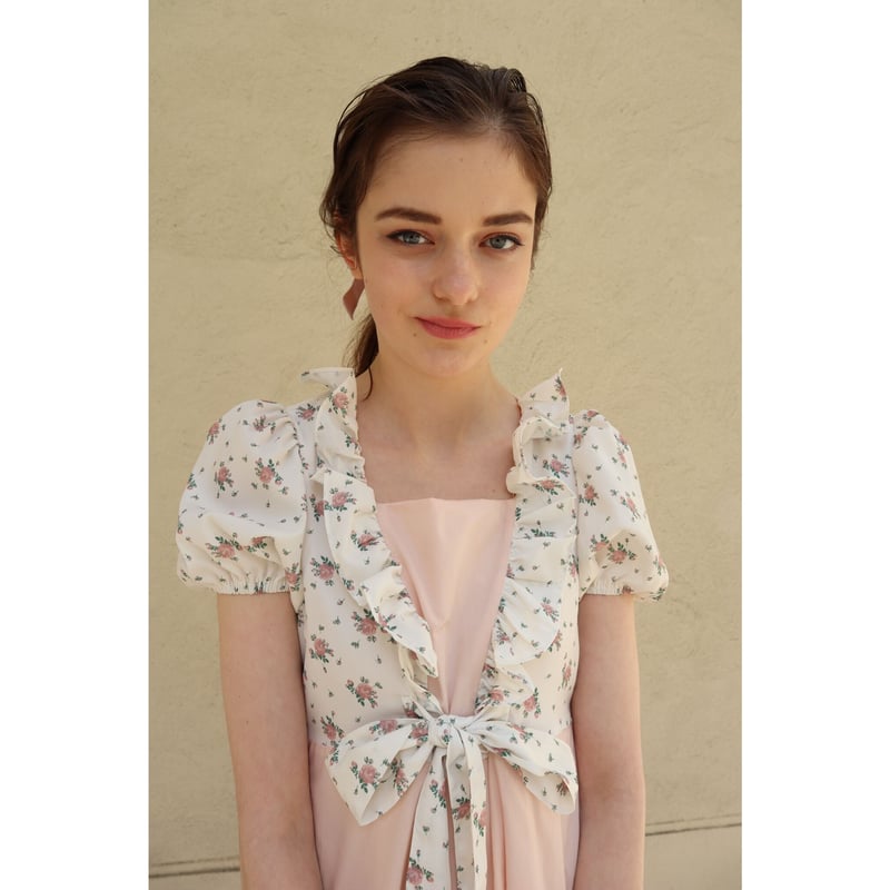 flower bolero frill long onepiece baby pink | é