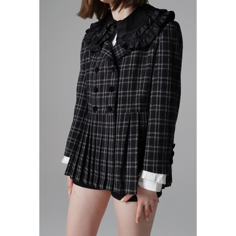 エピヌ　pleats frill jacket tweed check