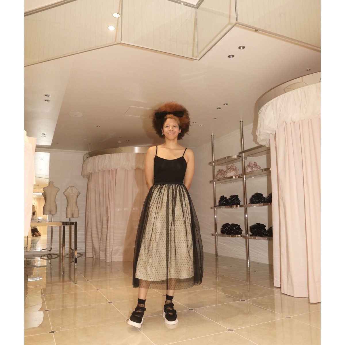 dot tulle long skirt beige×black | épine dot tulle long skirt beige×black | épine