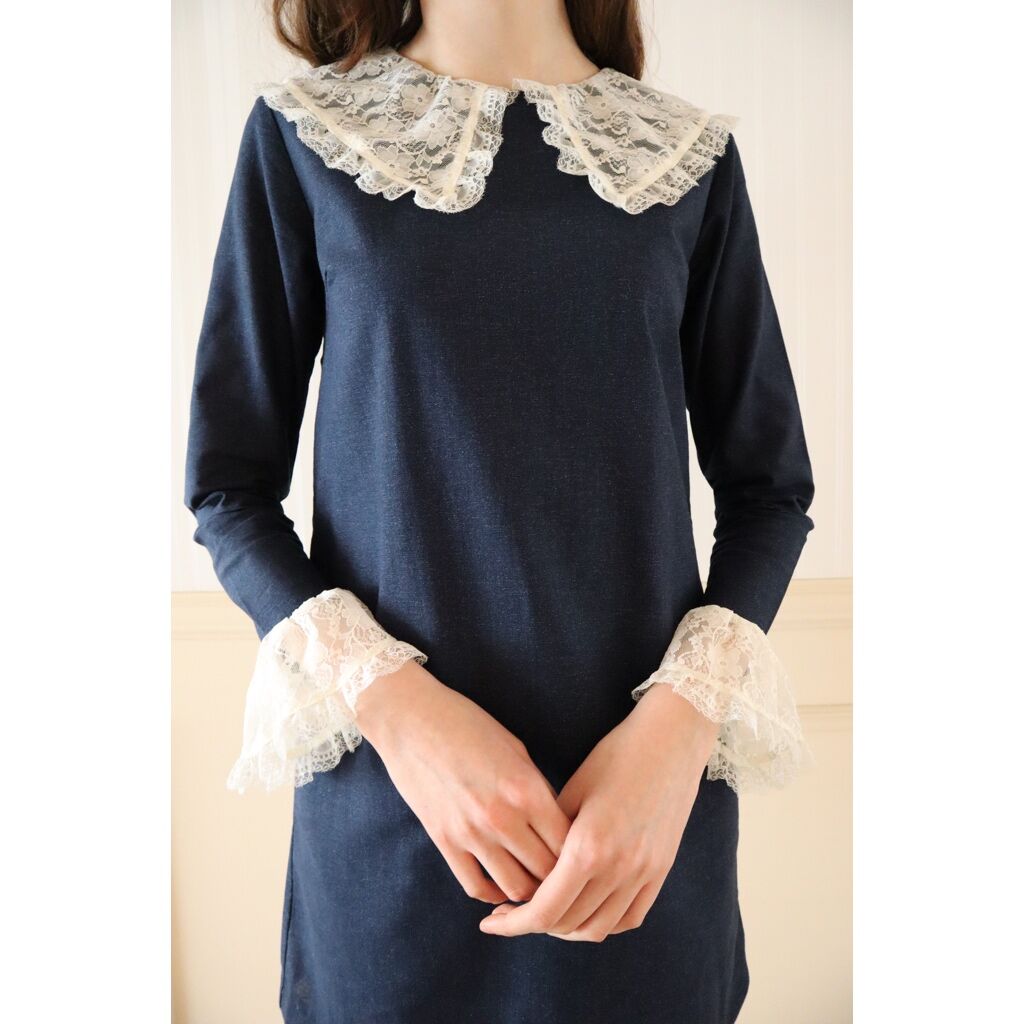 lace collar denim onepiece | épine lace collar denim onepiece | épine