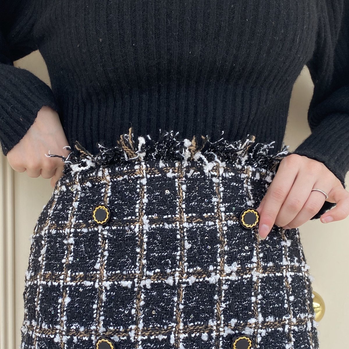 tweed double button mini skirt black | épine