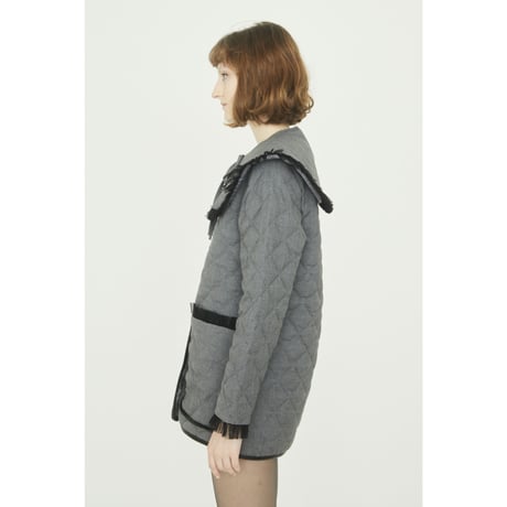 collar 2way tulle piping quilting down coat gray