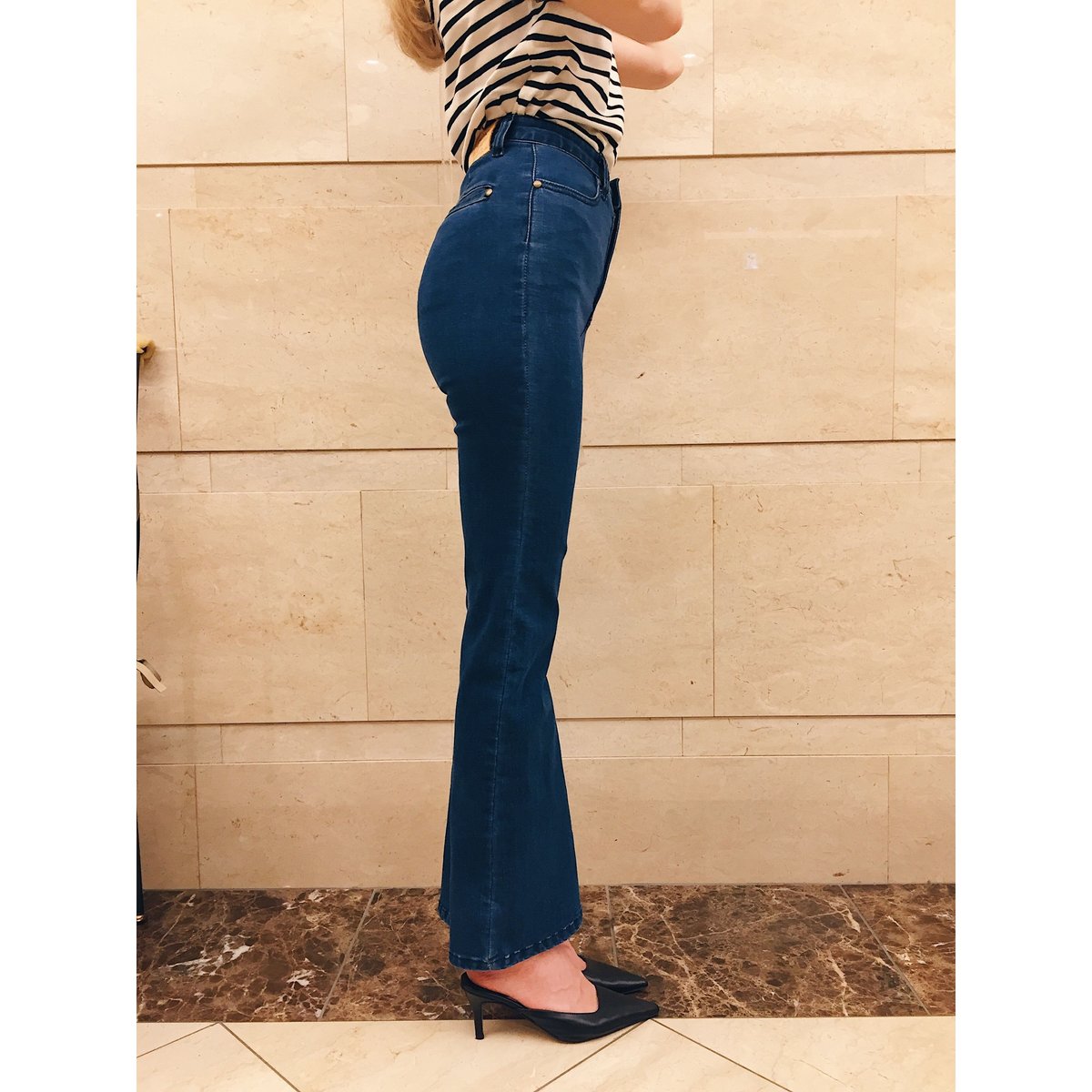 épine high-waist fit bell jeans blue