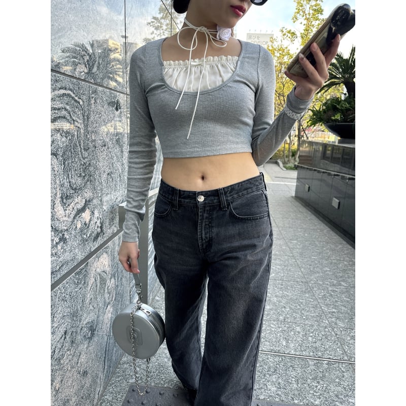 U cut frill layered rib tops(6color) | épine U cut frill layered rib tops(6color) | épine
