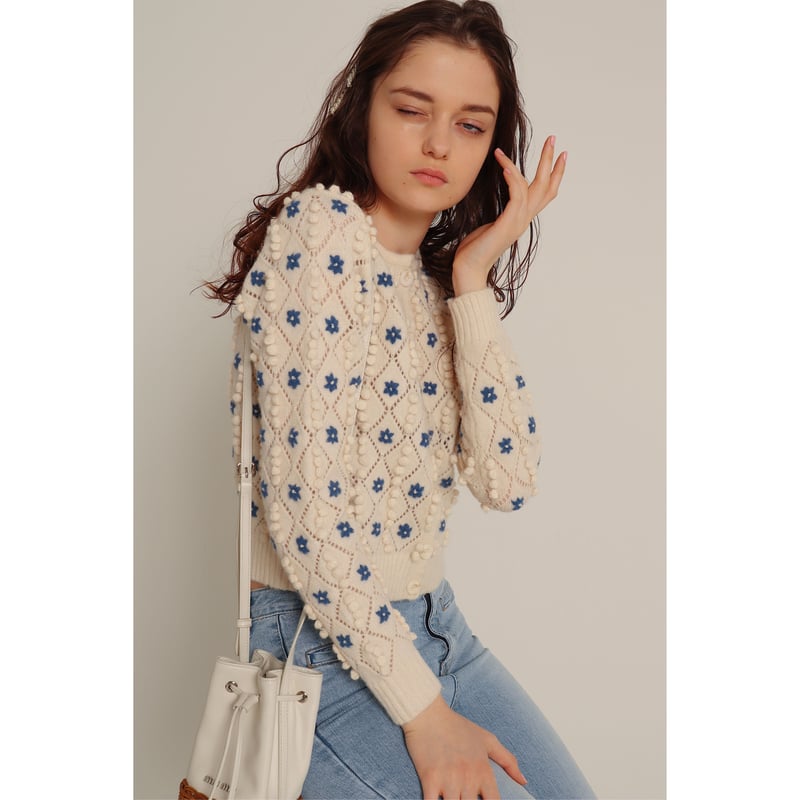 all handmade pom pom flower cardigan royal blue all handmade pom pom flower cardigan royal blue