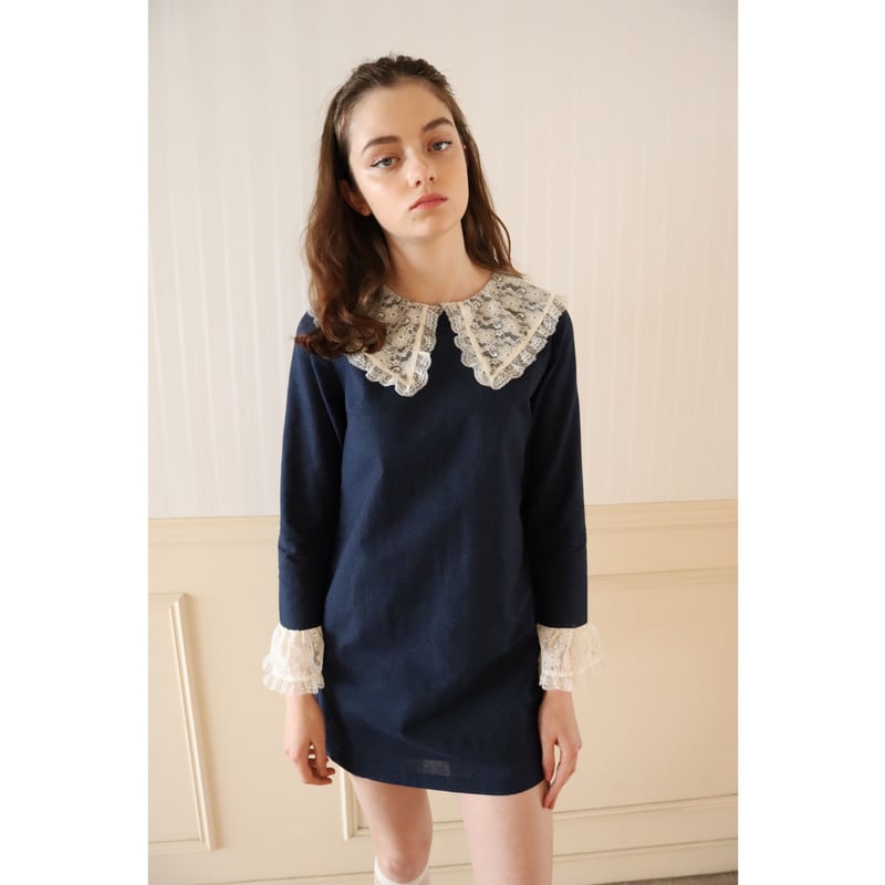 lace collar denim onepiece | épine lace collar denim onepiece | épine