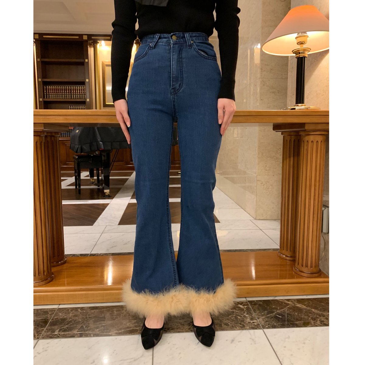 épine bell jeans blue×beige feather fur | épine épine bell jeans blue×beige feather fur | épine