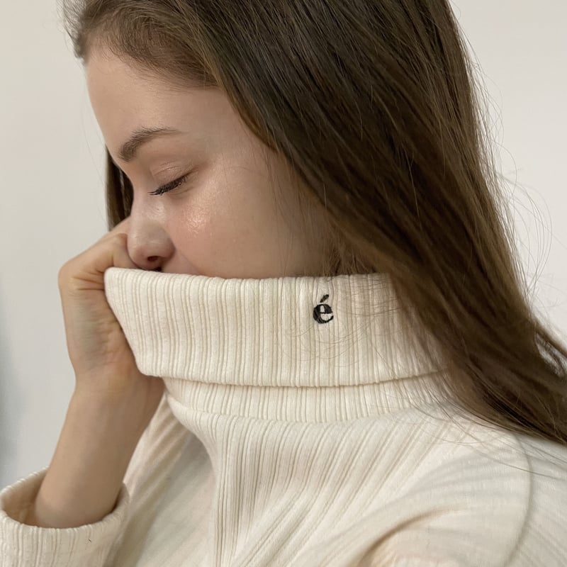 é embroidery rib knit high neck ivory | épine é embroidery rib knit high neck ivory | épine