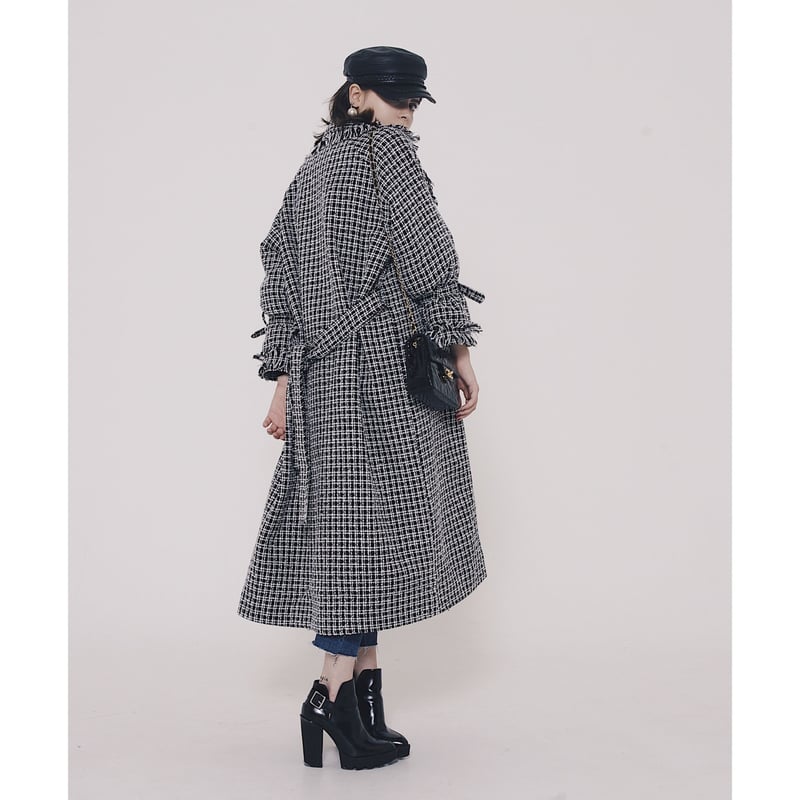 tweed fringe long gown coat | épine 