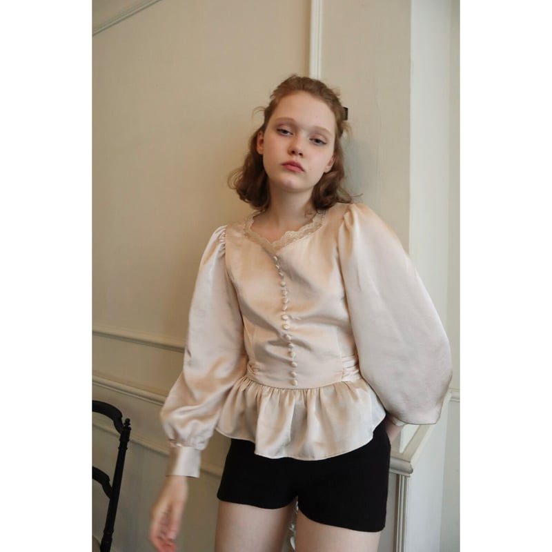シャツ/ブラウス(長袖/七分) epine lace back ribbon Peplum blouse lace satin back ribbon Peplum blouse black | épine
