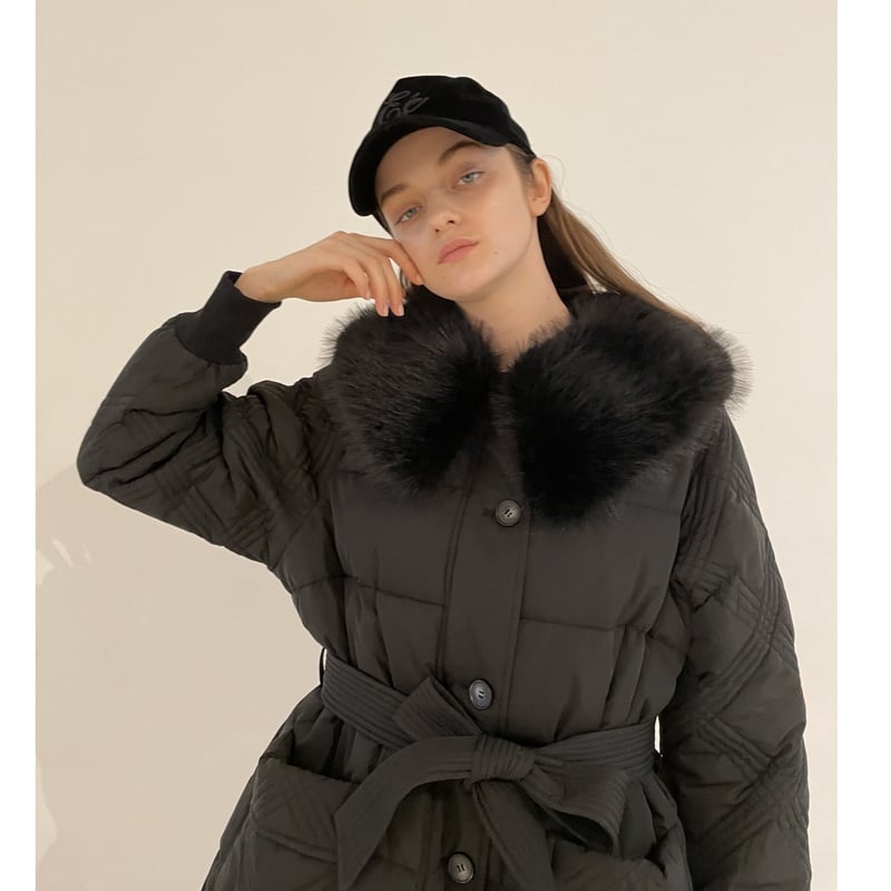 fur collar quilting down coat black | épine