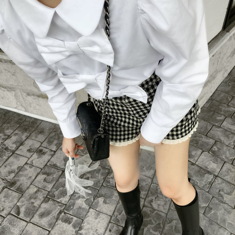 big ribbon puff blouse white | épine