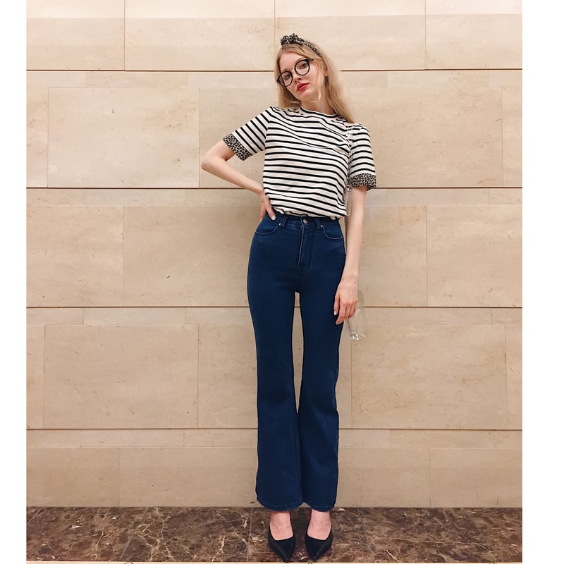 épine high-waist fit bell jeans blue | épine