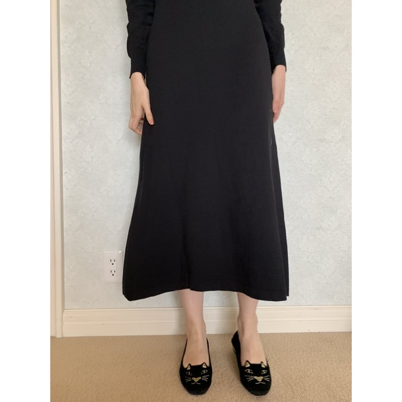 épine ワンピース black collar design Vneck knit onepiece black | épine
