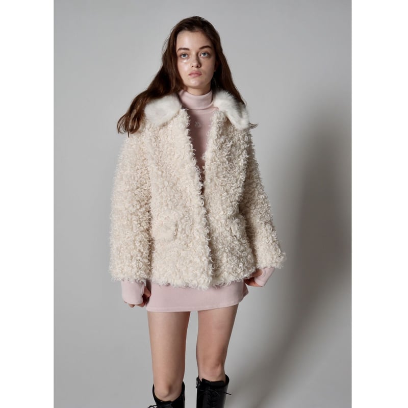 poodle collar fur coat ivory epine コート