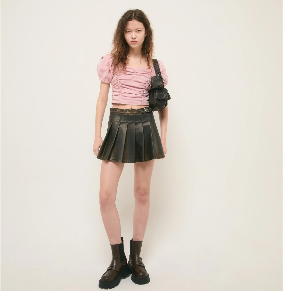 épine leather pleats mini skirt（2color） | épine