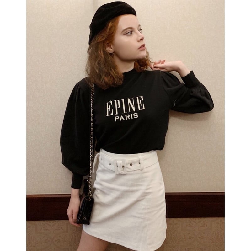 美品　ÉPINE border arm volume knit ÉPINE logo arm volume knit black | épine