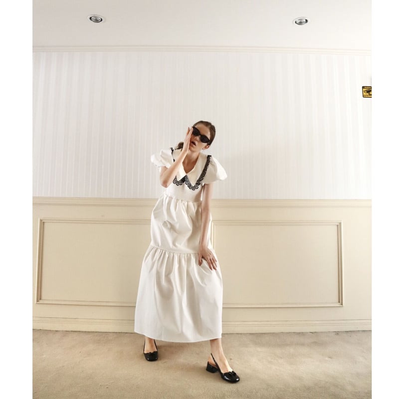 lace collar gather tiered onepiece white | épine