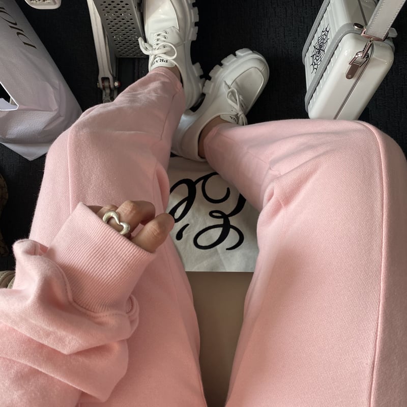 Eé slit jersey pants pink×white | épine