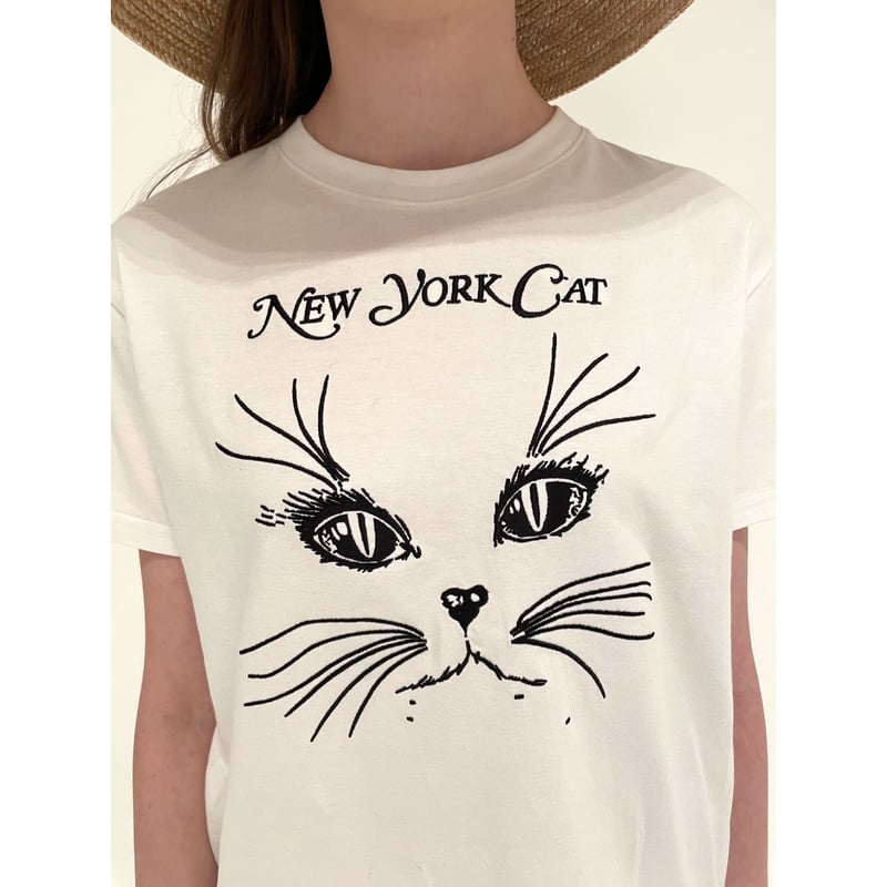 New york cat embroidery tee white | épine