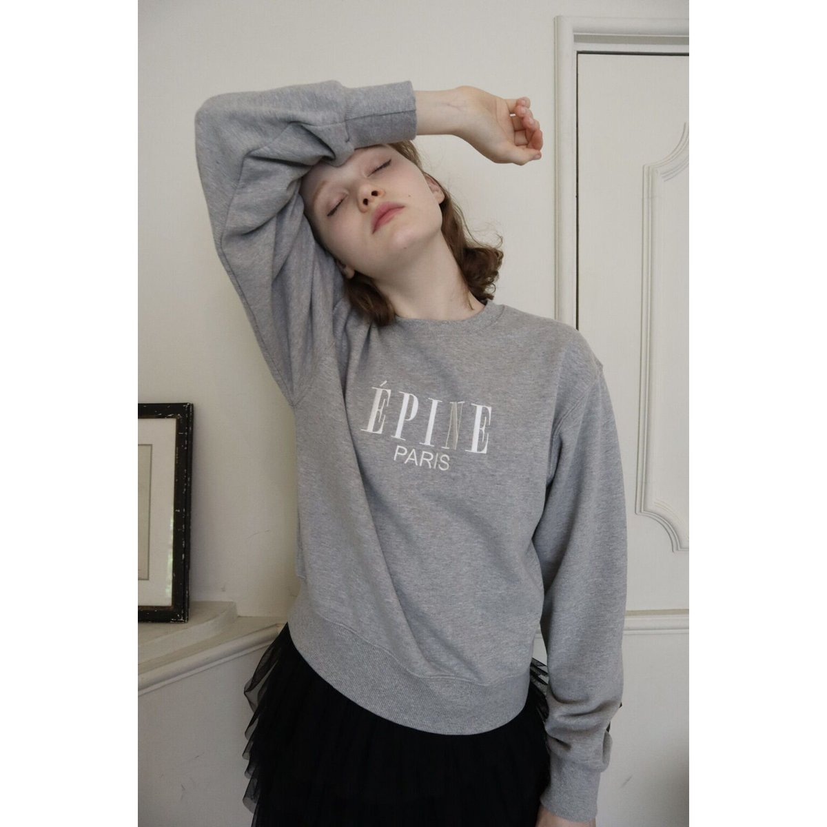 ÉPINE PARIS embroidery sweat navy×pink ÉPINE PARIS embroidery sweat navy×pink