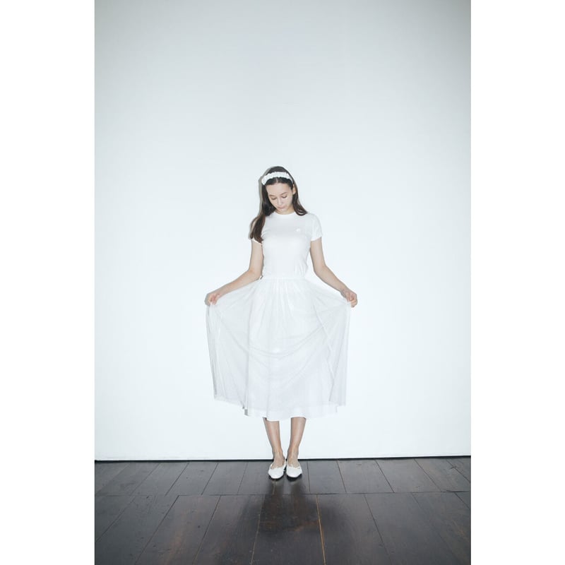 dot tulle long skirt white×white | épine