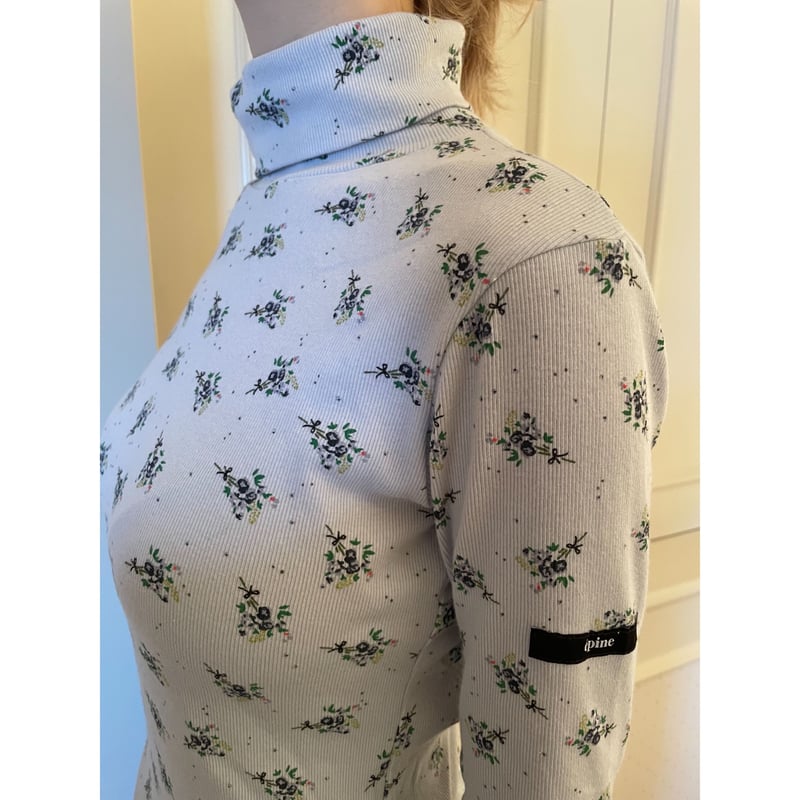 épine label rib cotton high neck flower épine label rib cotton high neck flower ice blu