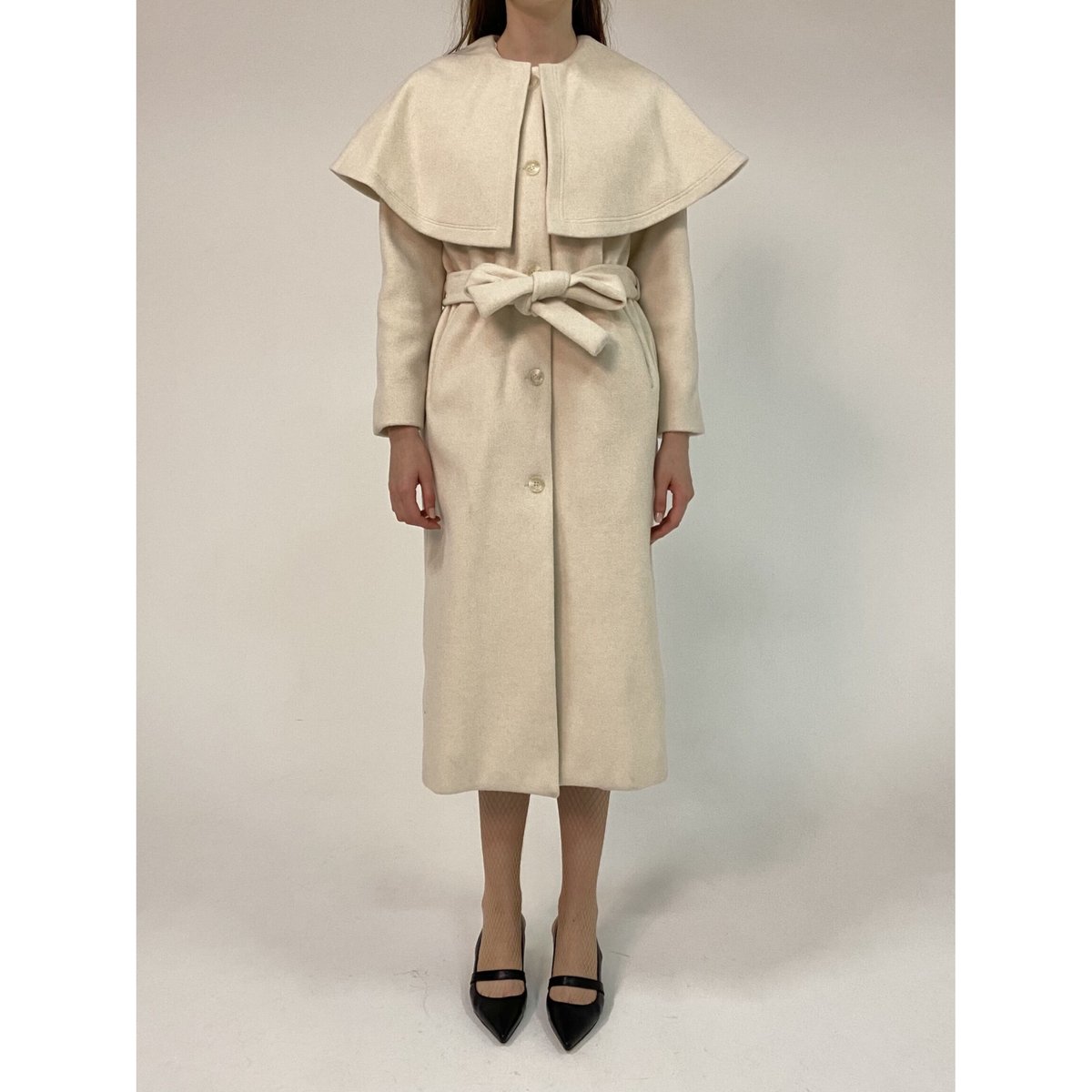 cape 2way shaggy long coat ivory | épine