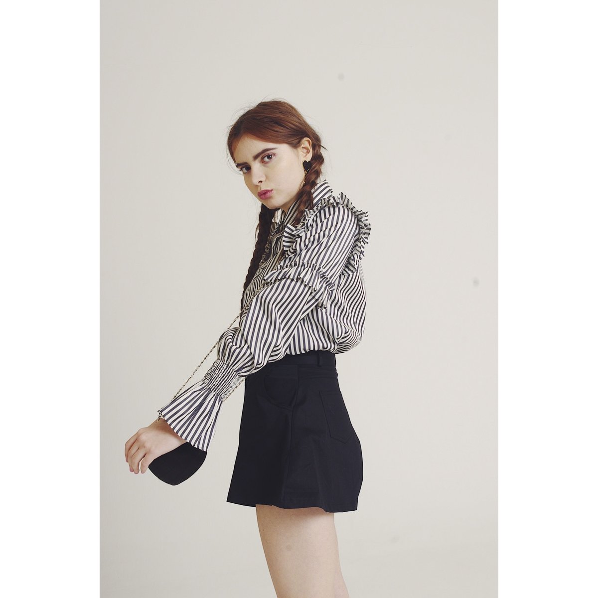 stripe frill blouse black | épine