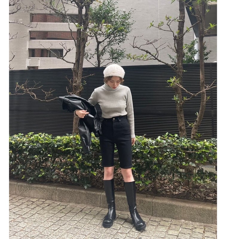 é embroidery rib knit high neck gray | épine