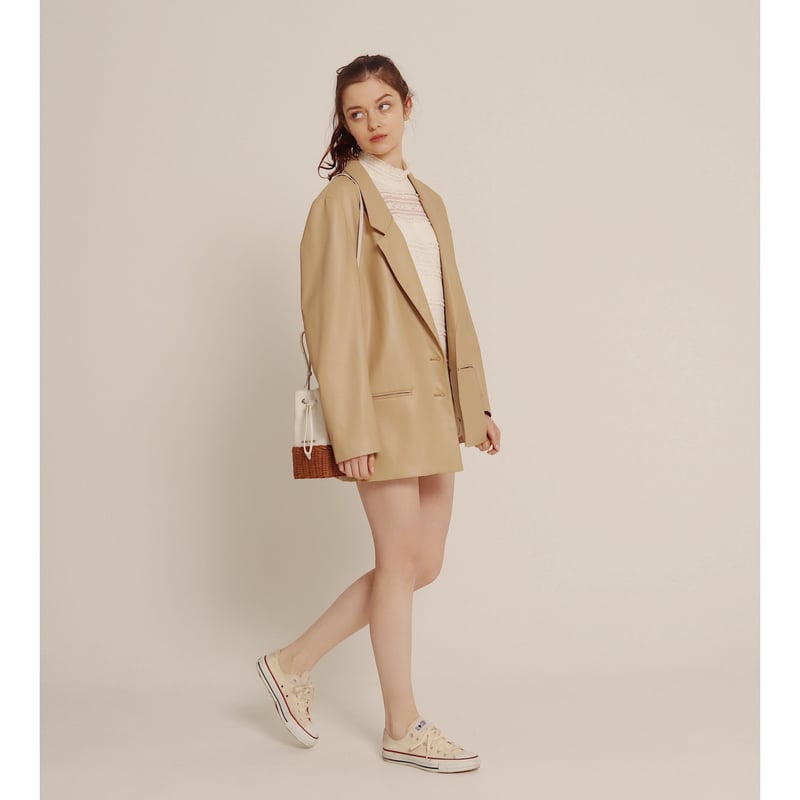 épine logo lining leather jacket beige | épine